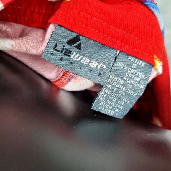 Vintage 90s LizWear Womens‎ 8P Petite Red Floral Cotton Skort Skirt Shorts - Picture 6 of 6